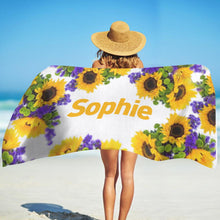 Load image into Gallery viewer, Personalized Beach Towels With Name II07- Sunflower Purple
