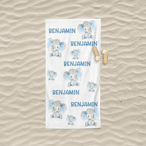 Personalized Kids Beach Towels - Elephant8 Blue