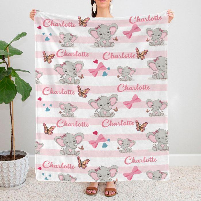 Personalized Elephant Blanket With Name III01 Oak Bay Online Store