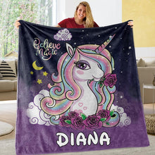 Load image into Gallery viewer, Custom UNICORN Name Blankets I03