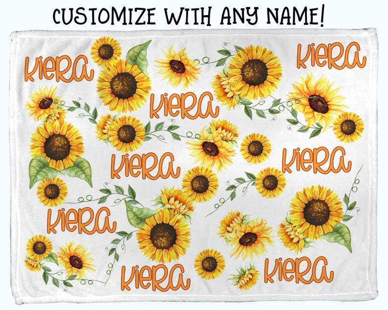Personalized Baby Blanket - Custom Name Sunflower Monkey Design, 30x40 Inch Flannel Swaddle, Baby Shower Gift