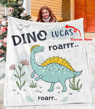 Load image into Gallery viewer, Custom Name Fleece Cartoon Dinosaur Blanket II07