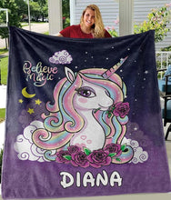 Load image into Gallery viewer, Custom UNICORN Name Blankets I03