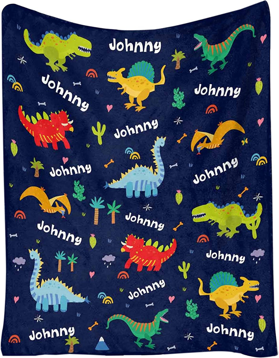 Custom Name Fleece Cartoon Dinosaur Blanket II18 Oak Bay Online Store