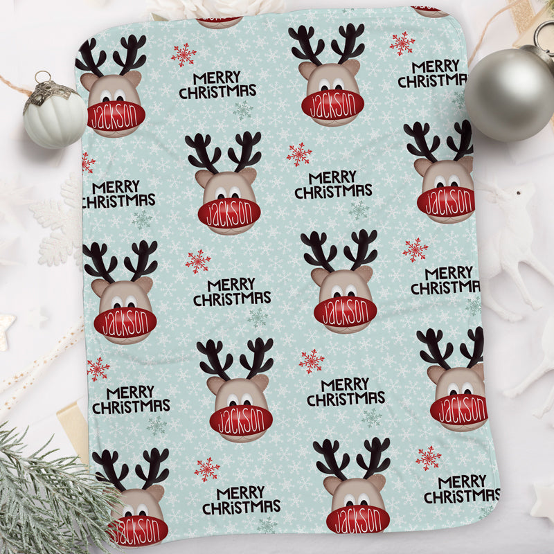 Personalized Christmas Blanket I23Big Nosed Reindeer Oak Bay Online
