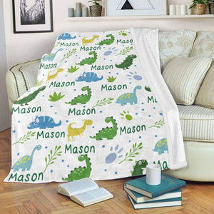 Custom Name Fleece Cartoon Dinosaur Blanket II10