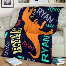 Load image into Gallery viewer, Custom Name Fleece Cartoon Dinosaur Blanket II01