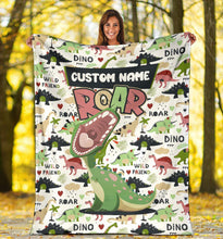 Load image into Gallery viewer, Custom Name Fleece Cartoon Dinosaur Blanket II04
