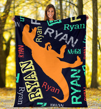 Load image into Gallery viewer, Custom Name Fleece Cartoon Dinosaur Blanket II01