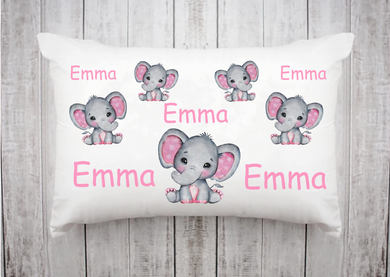 Personalized Kids Name Pillow 42 -Elephant Pink