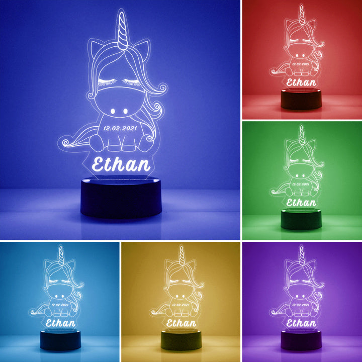 Custom Unicorn Night Lights with Name / 7 Color Changing LED Lamp V01