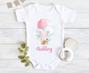Personalized Baby Onesie I01-Elephant With Balloon