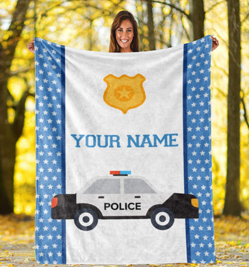 Custom Name Fleece Blanket 14 Police Car