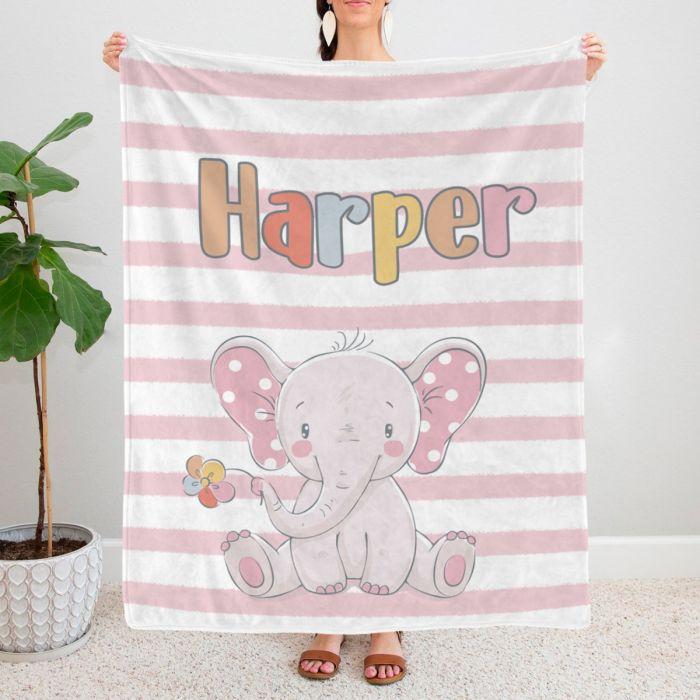 Personalized Elephant Blanket With Name III02