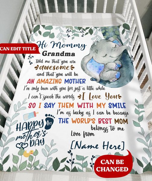 Personalized Elephant Blanket With Title and Name II02