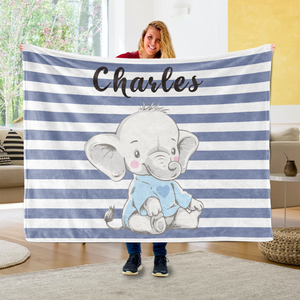 Personalized Baby Elephant Fleece Blanket I04
