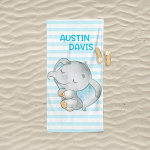 Personalized Kids Beach Towels - Elephant1 Blue
