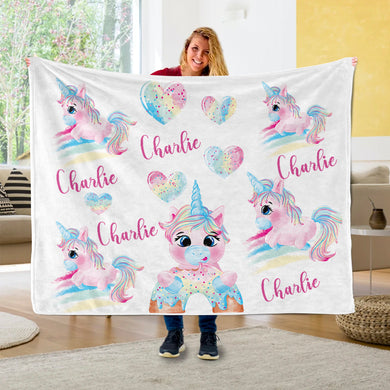 Custom Name Fleece Unicorn Blanket I01