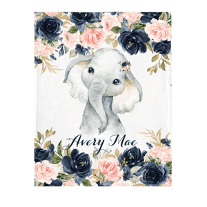 Personalized Name Fleece Blanket 01-Elephant