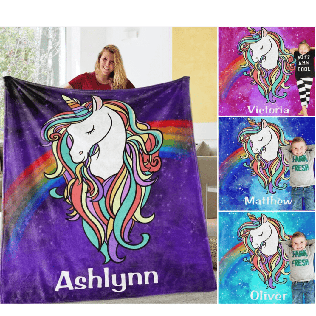 Personalized Magical Unicorn Fleece Blanket 02