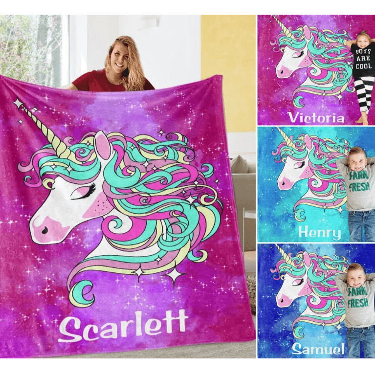 Personalized Magical Unicorn Fleece Blanket 07