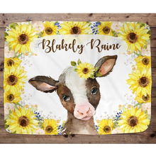 Load image into Gallery viewer, Personalized Name Fleece Blanket-Cow I01
