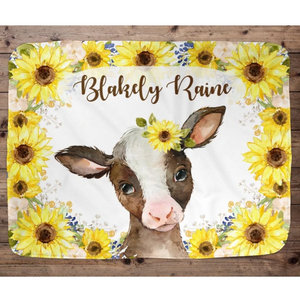 Personalized Name Fleece Blanket-Cow I01