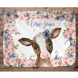 Personalized Name Fleece Blanket-Cow I04