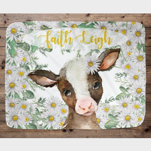 Load image into Gallery viewer, Personalized Name Fleece Blanket Flower Cow 05