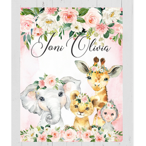 Personalized Name Fleece Blanket - Animals21 Flora