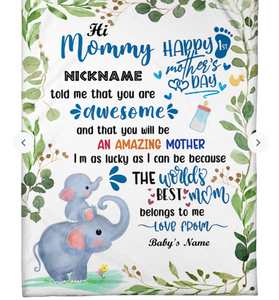 Personalized Elephant Blanket With Title and Name II01