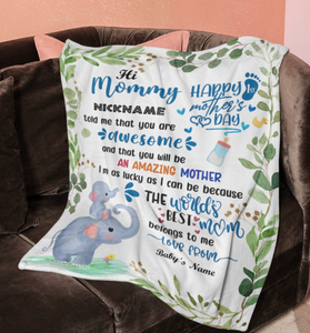Personalized Elephant Blanket With Title and Name II01
