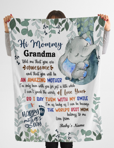 Personalized Elephant Blanket With Title and Name II02