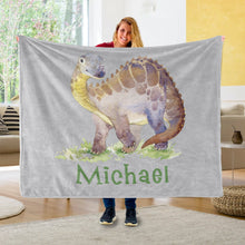 Load image into Gallery viewer, Custom Name Fleece Blanket Dinosaur IV04
