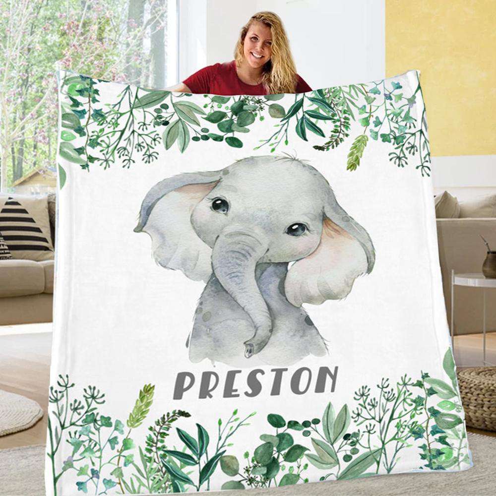 Personalized Name Fleece Blanket 12-Elephant