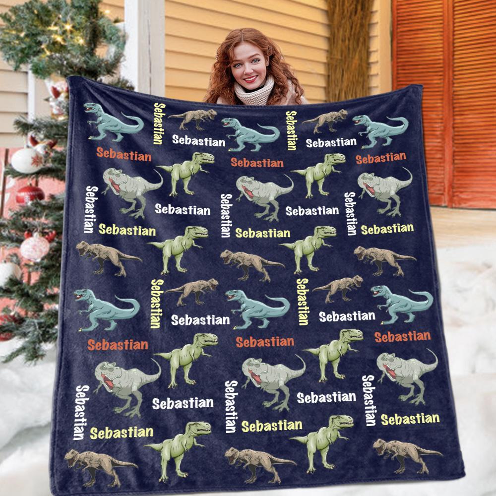 Custom Name Fleece Blanket Dinosaur II02