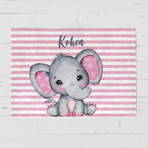 Personalized Name Fleece Blanket 21-Pink Elephant