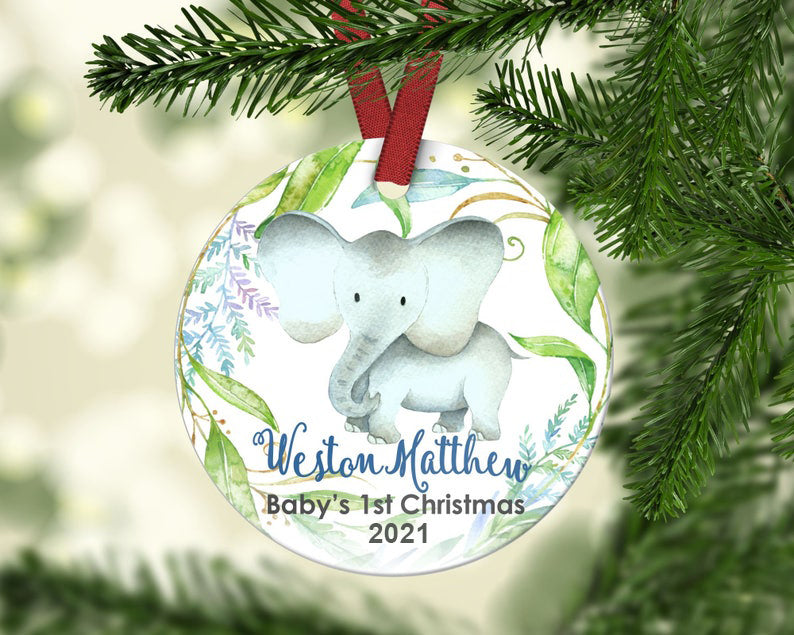 Personalized Christmas Ornament Animal I02-Elephant Blue