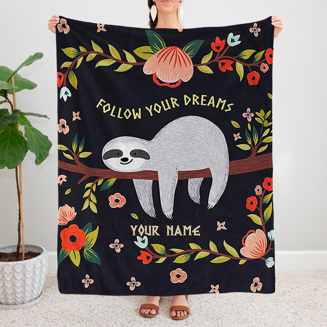 Personalized Sloth Fleece Blanket I02