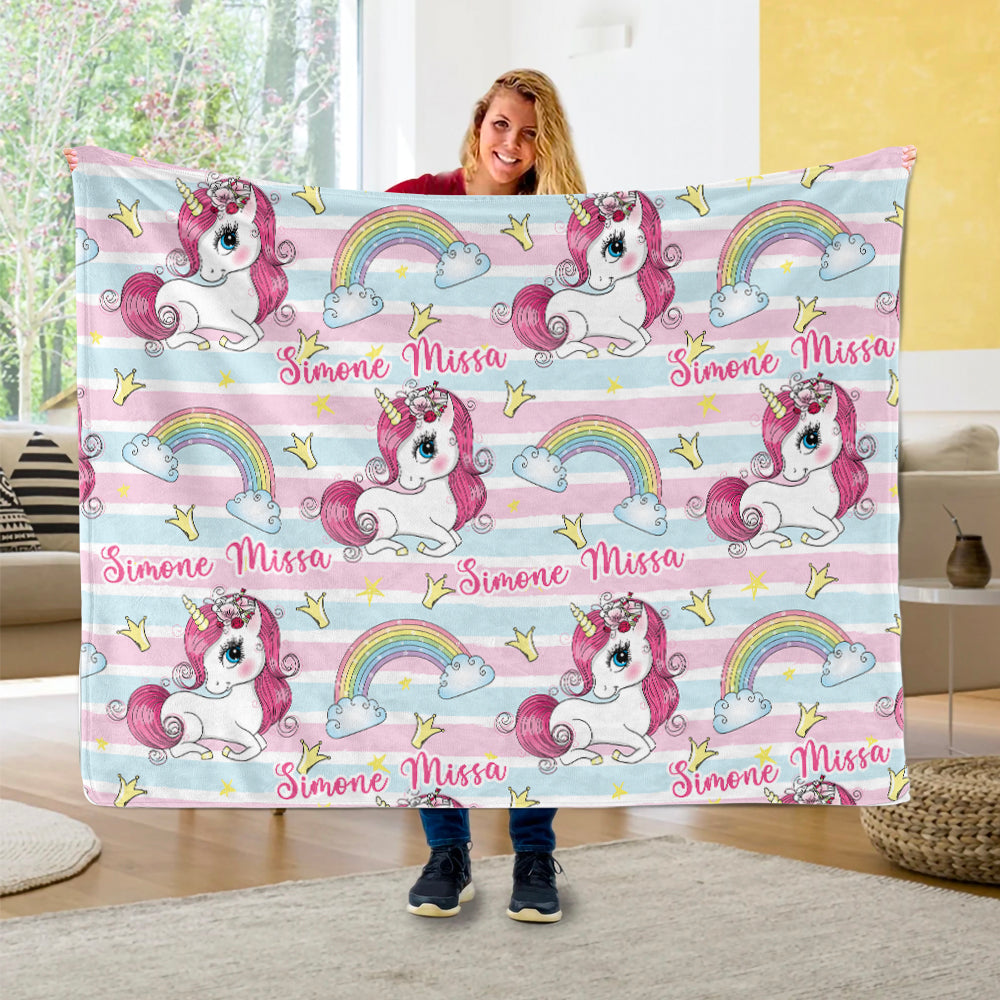 Custom Name Fleece Unicorn Blanket I02