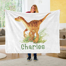 Load image into Gallery viewer, Custom Name Fleece Blanket Dinosaur IV05