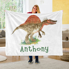 Load image into Gallery viewer, Custom Name Fleece Blanket Dinosaur IV06