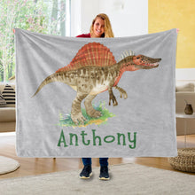Load image into Gallery viewer, Custom Name Fleece Blanket Dinosaur IV06