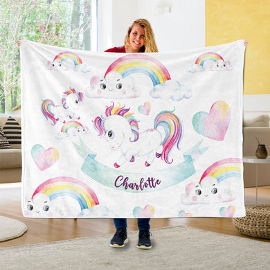 Custom Name Fleece Unicorn Blanket I03