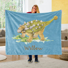 Load image into Gallery viewer, Custom Name Fleece Blanket Dinosaur IV01
