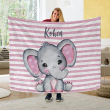Load image into Gallery viewer, Personalized Name Fleece Blanket 21-Pink Elephant