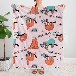 Personalized Sloth Fleece Blanket I03
