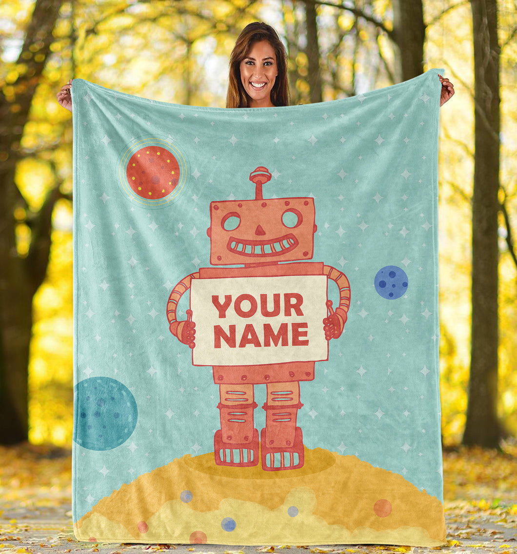 Custom Name Cartoon Robot Blanket I11