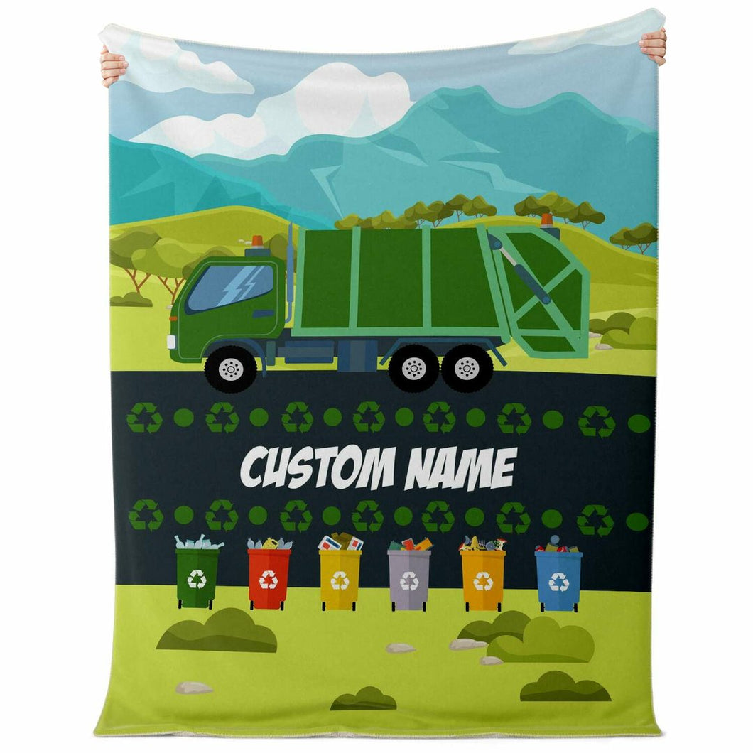 Custom Name Fleece Blanket 10 Garbage Truck