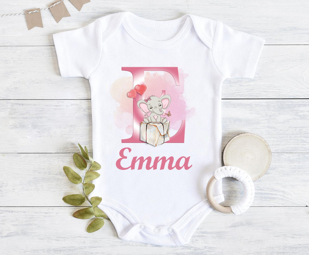 Personalized Baby Onesie I04-Elephant Pink